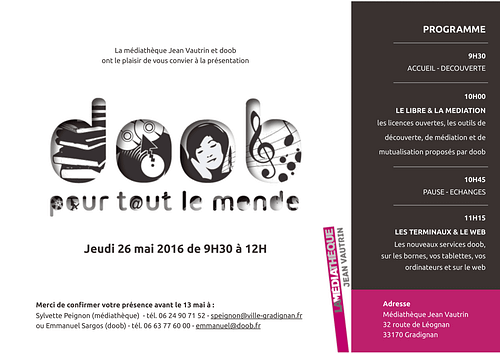 Flyer de la présentation doob à Gradignan le 26/05/16